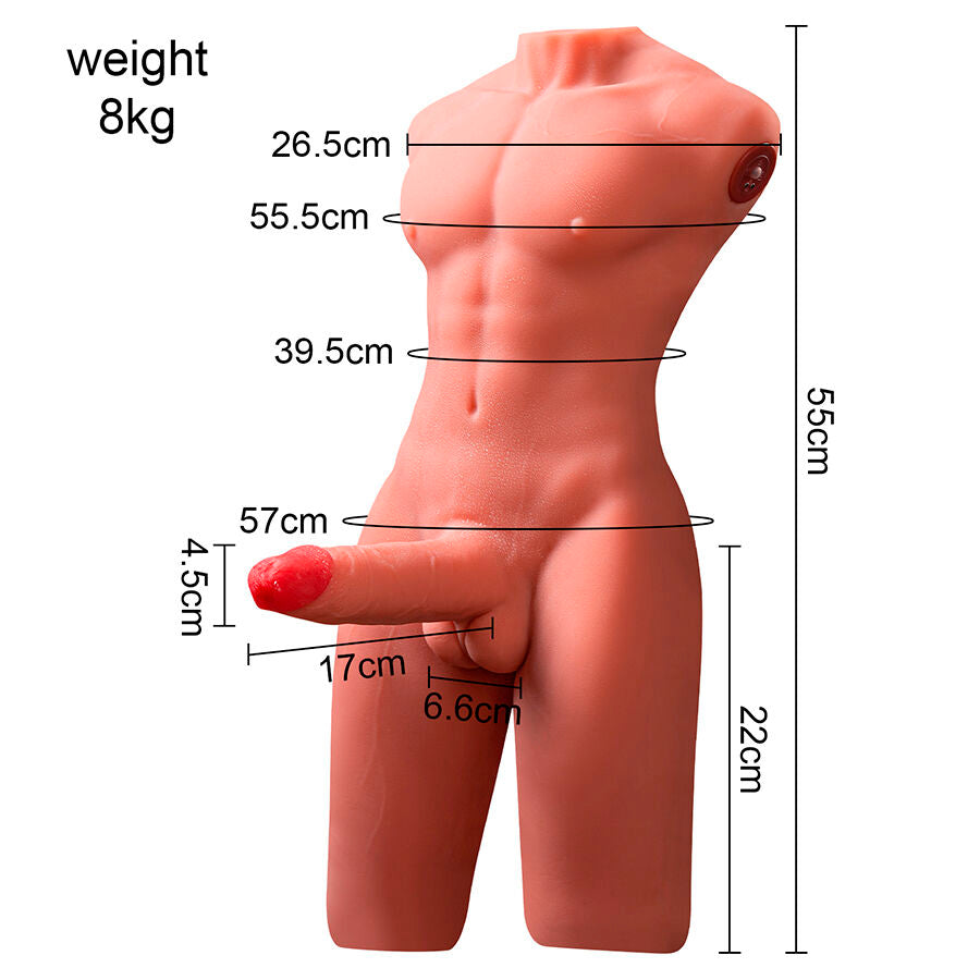 XISE - JASON HALF BODY REALISTISCHE MANNELIJKE TORSO MET STOOT EN VIBRATIE 55 CM