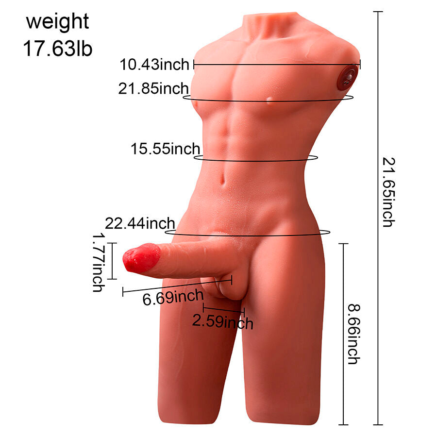 XISE - JASON HALF BODY REALISTISCHE MANNELIJKE TORSO MET STOOT EN VIBRATIE 55 CM