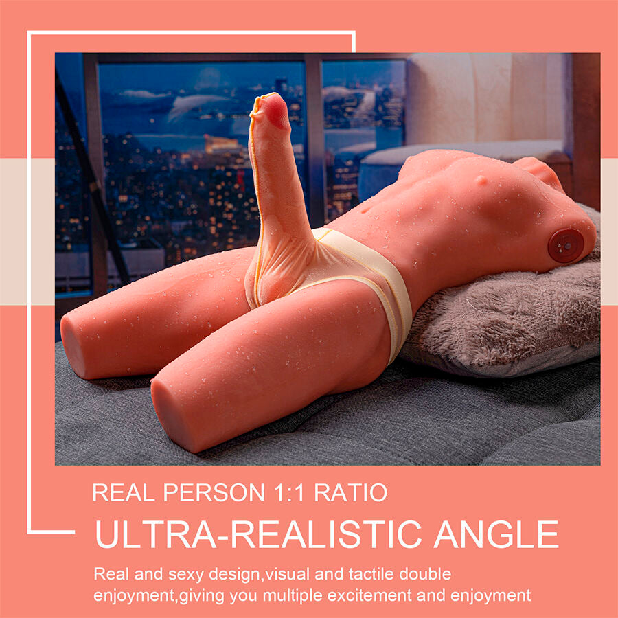 XISE - JASON HALF BODY REALISTISCHE MANNELIJKE TORSO MET STOOT EN VIBRATIE 55 CM