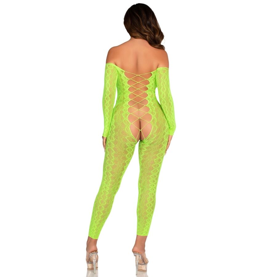 LEG AVENUE - NEONGROENE EXOTISCHE SLANGENKANTEN BODYSTOCKING MET OPEN KRUIS