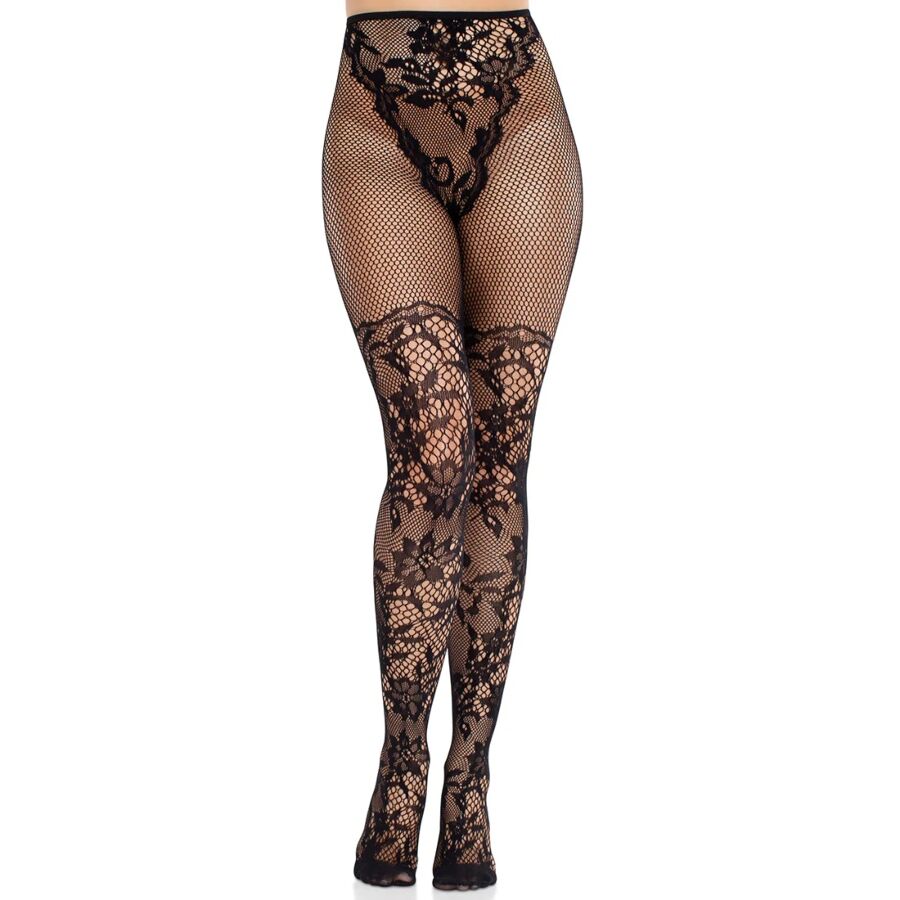 LEG AVENUE - DAHLIA KANTEN KOUSEN MET ZWARTE NETDETAILS