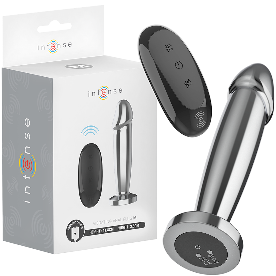 INTENSE - PLUG ANAL 10 VIBRACIONES METAL EN FORMA DE DILDO CON CONTROL REMOTO M