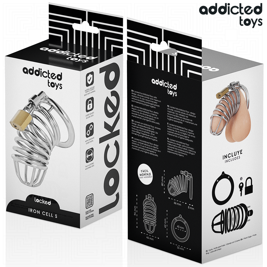ADDICTED TOYS LOCKED - IJZEREN CEL METALEN PENIS KOOI 4 CM MAAT S
