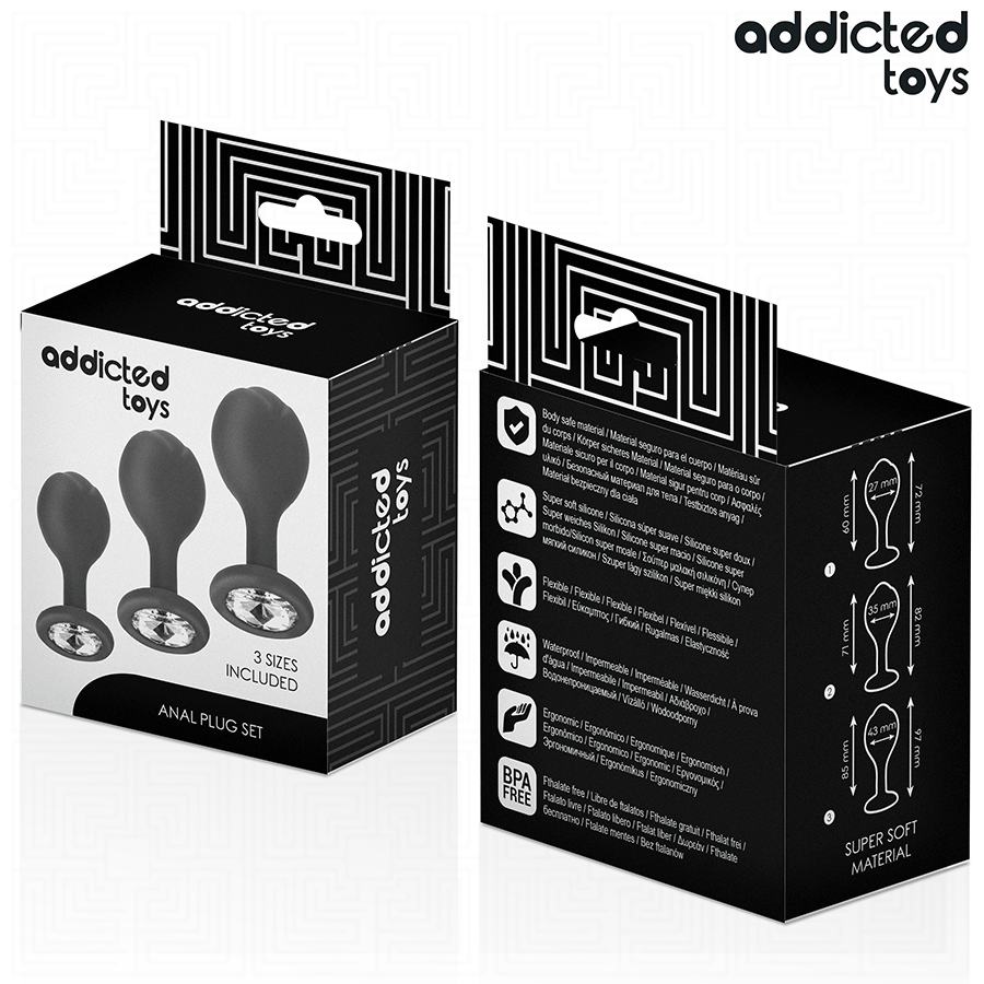 ADDICTED TOYS - SET VAN 3 ANALE SILICONEN PLUGS MET JUWEEL