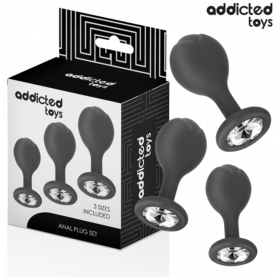 ADDICTED TOYS - SET VAN 3 ANALE SILICONEN PLUGS MET JUWEEL