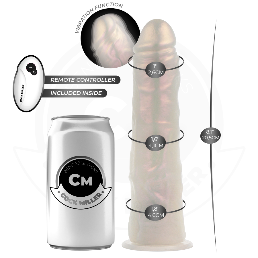 COCK MILLER - 20,5 CM SILICONEN DILDO, LICHTEN EN VIBRATIE MET AFSTANDSBEDIENING