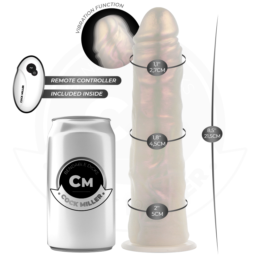 COCK MILLER - 21,5 CM SILICONEN DILDO, LICHTEN EN VIBRATIE MET AFSTANDSBEDIENING