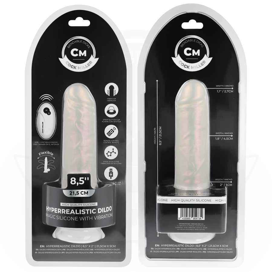 COCK MILLER - 21,5 CM SILICONEN DILDO, LICHTEN EN VIBRATIE MET AFSTANDSBEDIENING