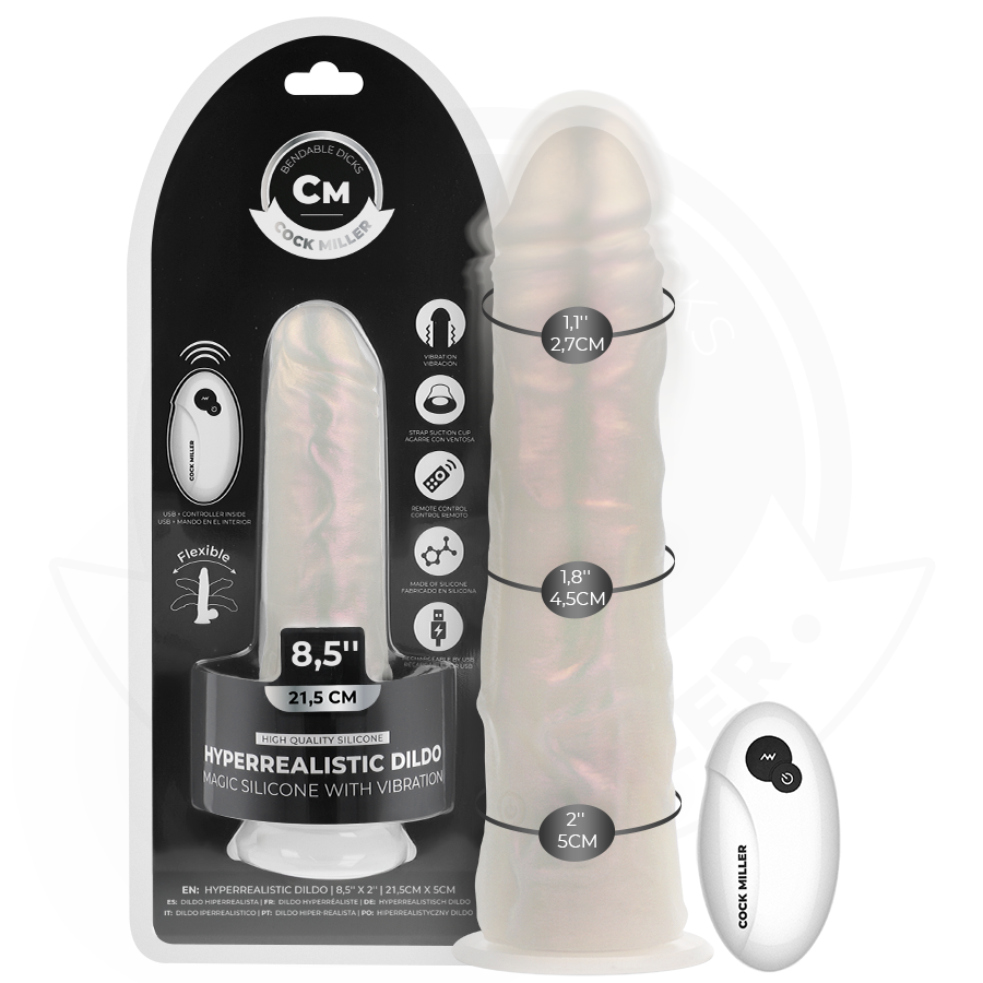COCK MILLER - 21,5 CM SILICONEN DILDO, LICHTEN EN VIBRATIE MET AFSTANDSBEDIENING