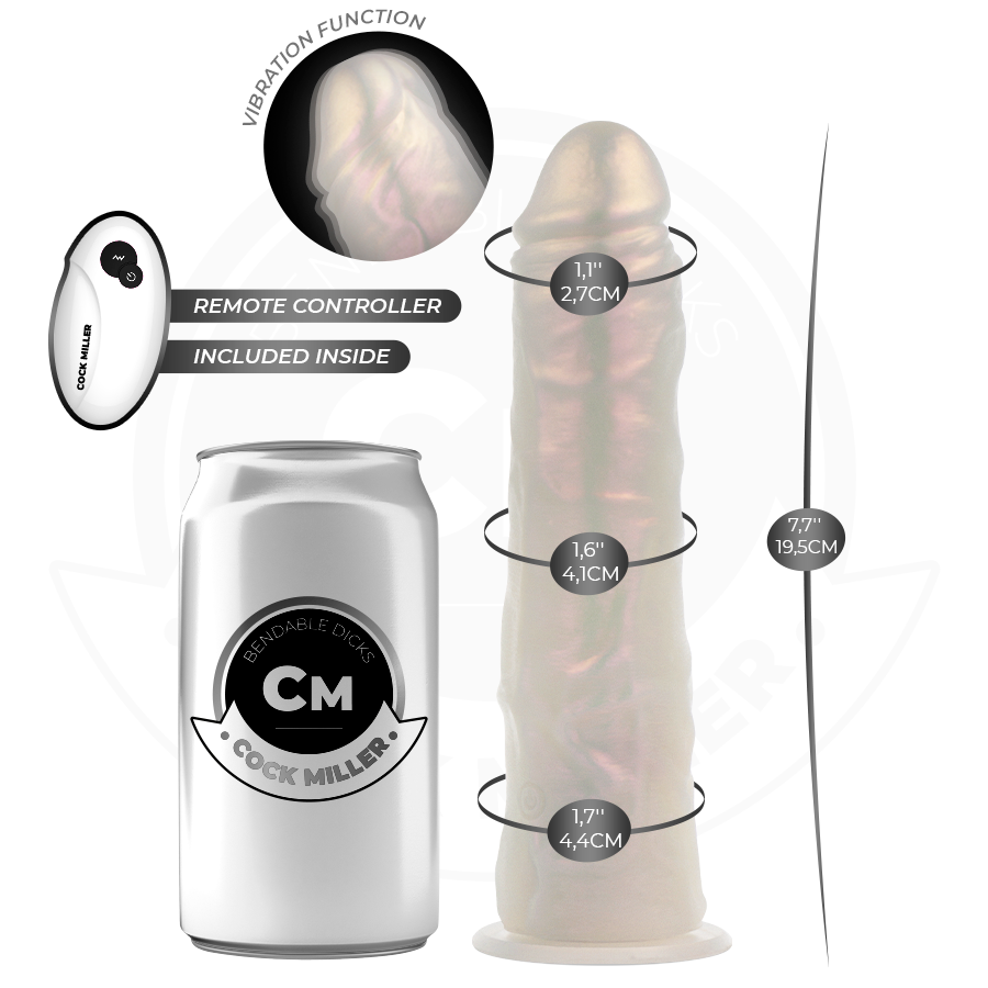 COCK MILLER - 19,5 CM SILICONEN DILDO, LICHTEN EN VIBRATIE MET AFSTANDSBEDIENING