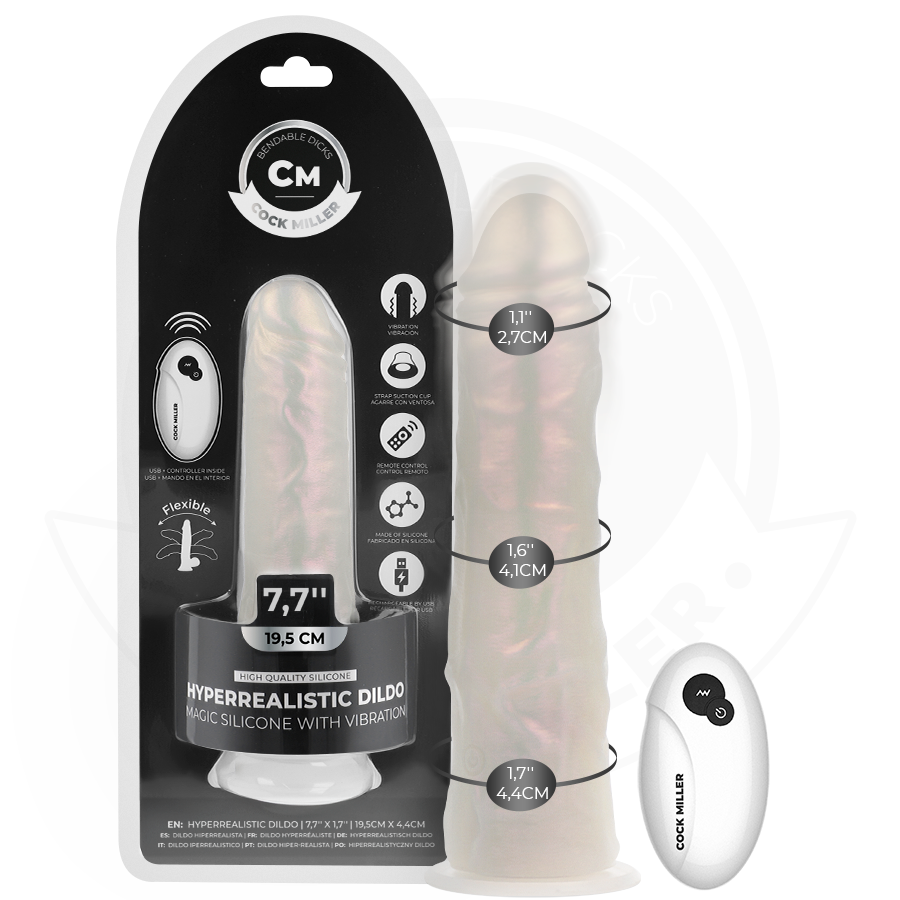 COCK MILLER - 19,5 CM SILICONEN DILDO, LICHTEN EN VIBRATIE MET AFSTANDSBEDIENING