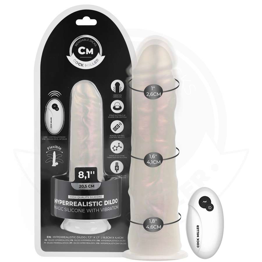 COCK MILLER - 20,5 CM SILICONEN DILDO, LICHTEN EN VIBRATIE MET AFSTANDSBEDIENING
