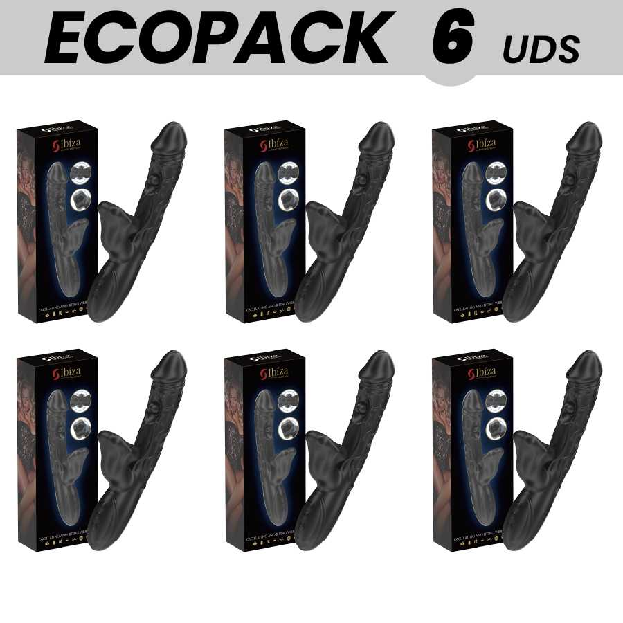 ECOPACKS 6 STUKS - IBIZA VIBRATOR EN CLITORALE STIMULATOR MET BIJTENDE EFFECT EN ROTATIE