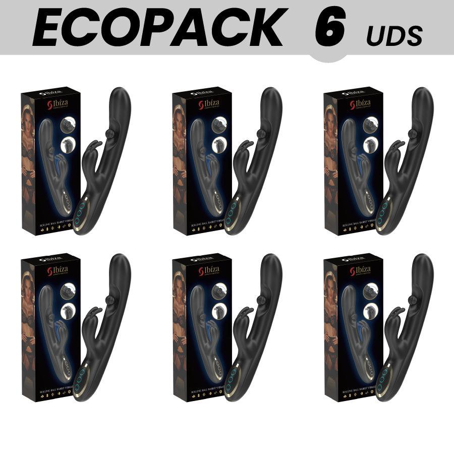 ECOPACKS 6 STUKS - IBIZA KRACHTIGE KONIJNENVIBRATOR MET ROLLEN MASSAGEPAREL