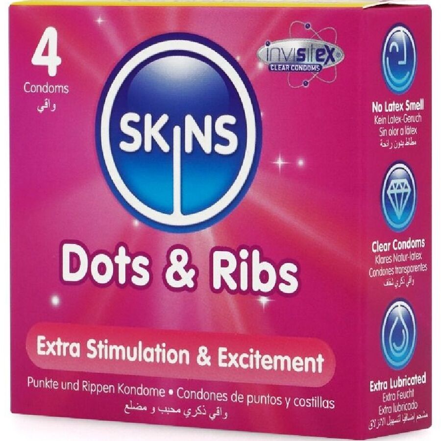 SKINS - DOTS &amp; RIBS PREMIUM CONDOOMS PAK 4