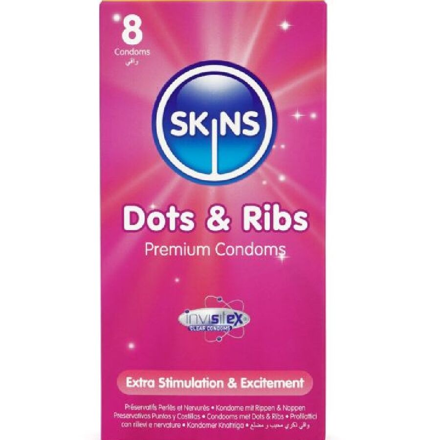 SKINS - DOTS &amp; RIBS PREMIUM CONDOOMS PAK 8