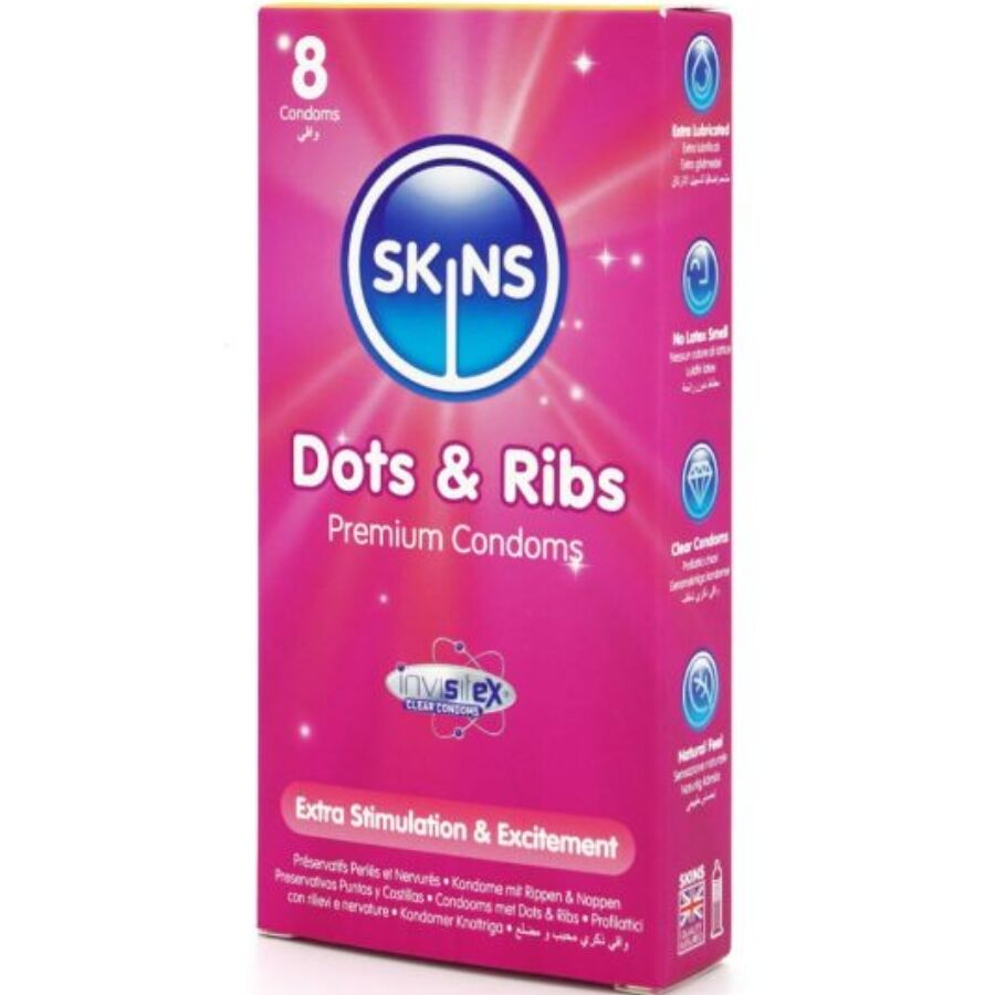 SKINS - DOTS &amp; RIBS PREMIUM CONDOOMS PAK 8