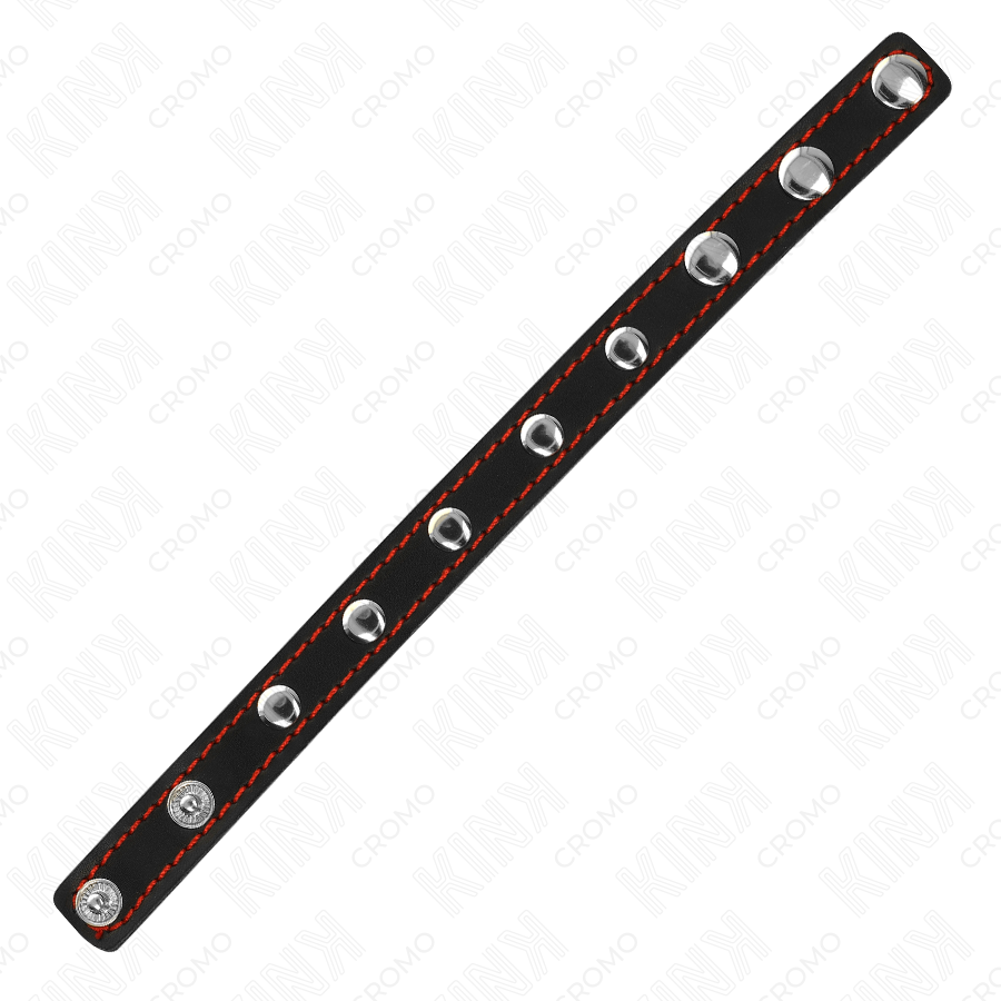 KINK - LEDEREN PENISRING MET KLOPSLUITING, RODE VOERING, 21 X 1,5 CM