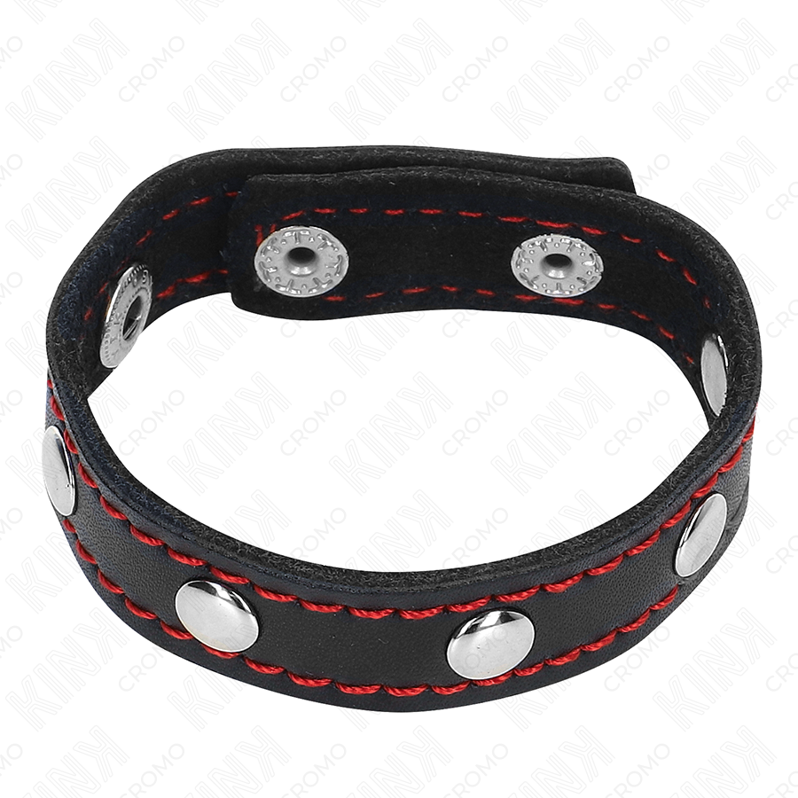 KINK - LEDEREN PENISRING MET KLOPSLUITING, RODE VOERING, 21 X 1,5 CM