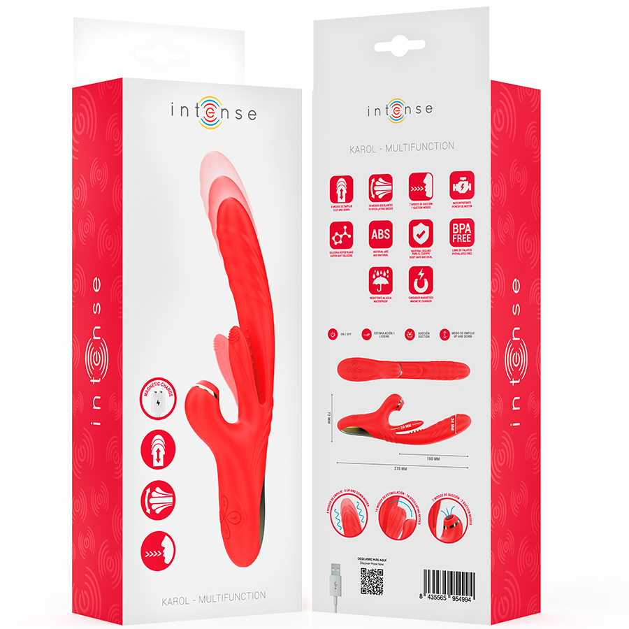 INTENSE - KAROL MULTIFUNCTIONELE VIBRATOR DUWEN &amp; STIMULEREN &amp; STIMULERENDE GOLVEN ROOD
