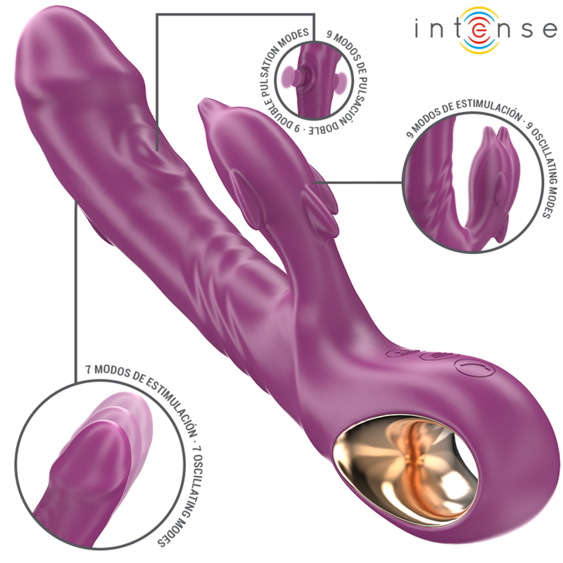 INTENSE - HALLE MULTIFUNCTIONELE VIBRATOR MET STIMULERENDE TONG IN DE VORM VAN EEN PAARSE DOLFIJN