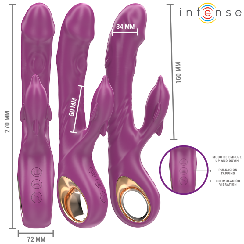 INTENSE - HALLE MULTIFUNCTIONELE VIBRATOR MET STIMULERENDE TONG IN DE VORM VAN EEN PAARSE DOLFIJN