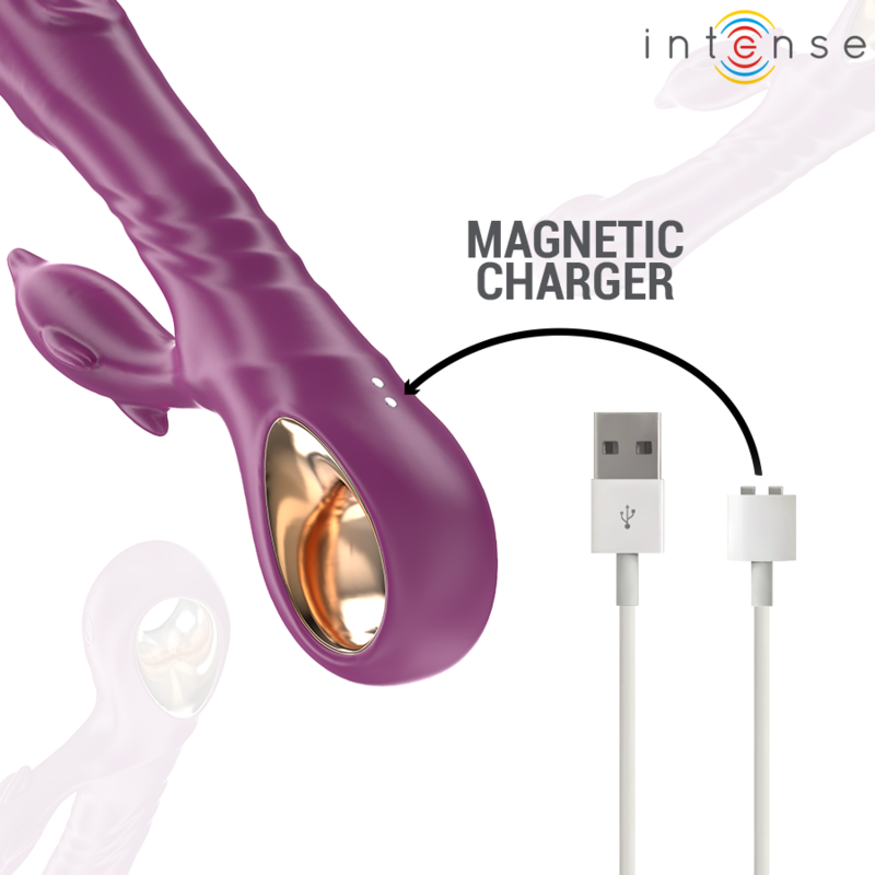 INTENSE - HALLE MULTIFUNCTIONELE VIBRATOR MET STIMULERENDE TONG IN DE VORM VAN EEN PAARSE DOLFIJN