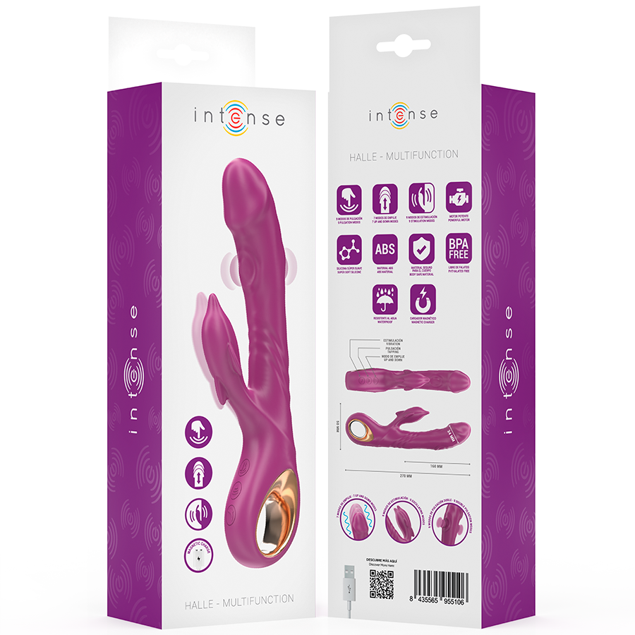 INTENSE - HALLE MULTIFUNCTIONELE VIBRATOR MET STIMULERENDE TONG IN DE VORM VAN EEN PAARSE DOLFIJN