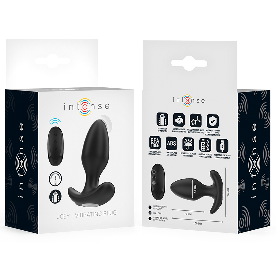 INTENSE - JOEY ANAL PLUG 10 VIBRATIES ZWART AFSTANDSBEDIENING