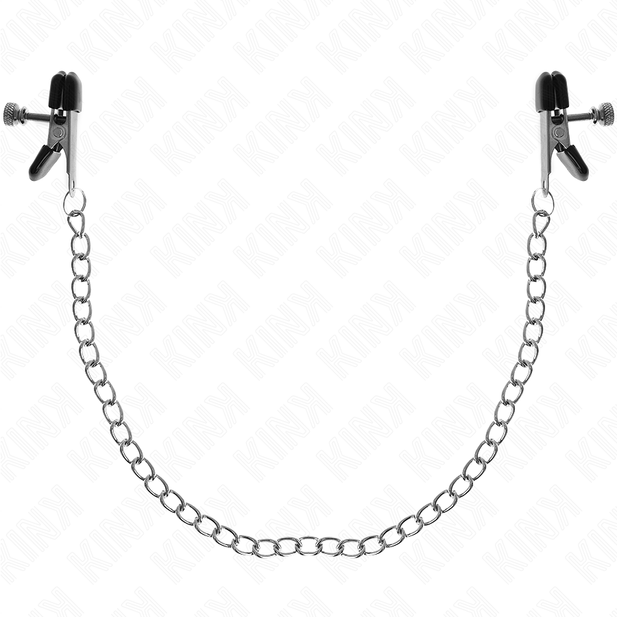 KINK - PLATTE TEPELKLEMMEN ZWART MET ZILVEREN KETTING 34 CM