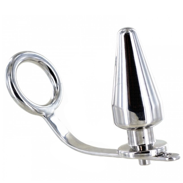 METAAL HARD - STALEN RING MET ANALE PLUG 80 X 55 MM