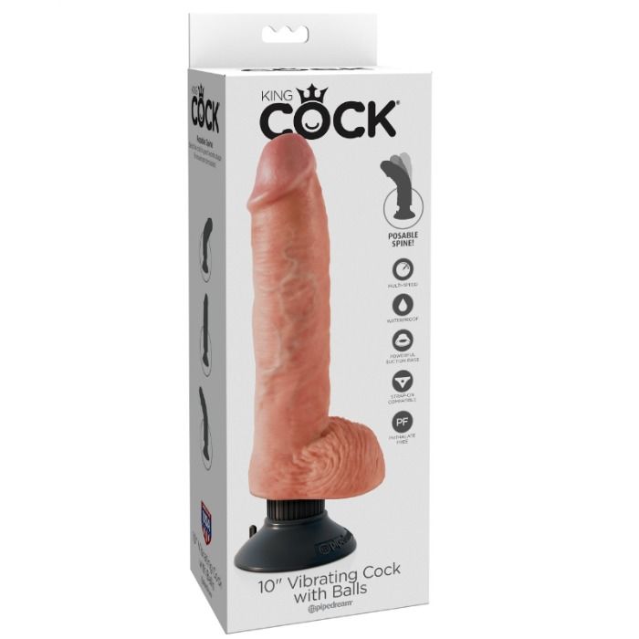KING COCK - VIBRERENDE DILDO MET TESTIKELEN 25,5 CM NATUURLIJKE KLEUR