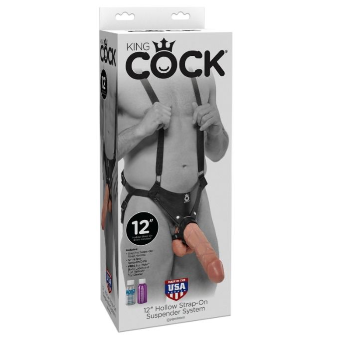 KING COCK - STRAP-ON MET HOLLE DILDO 30,5 CM EN VLEESKLEURIGE BANDJES