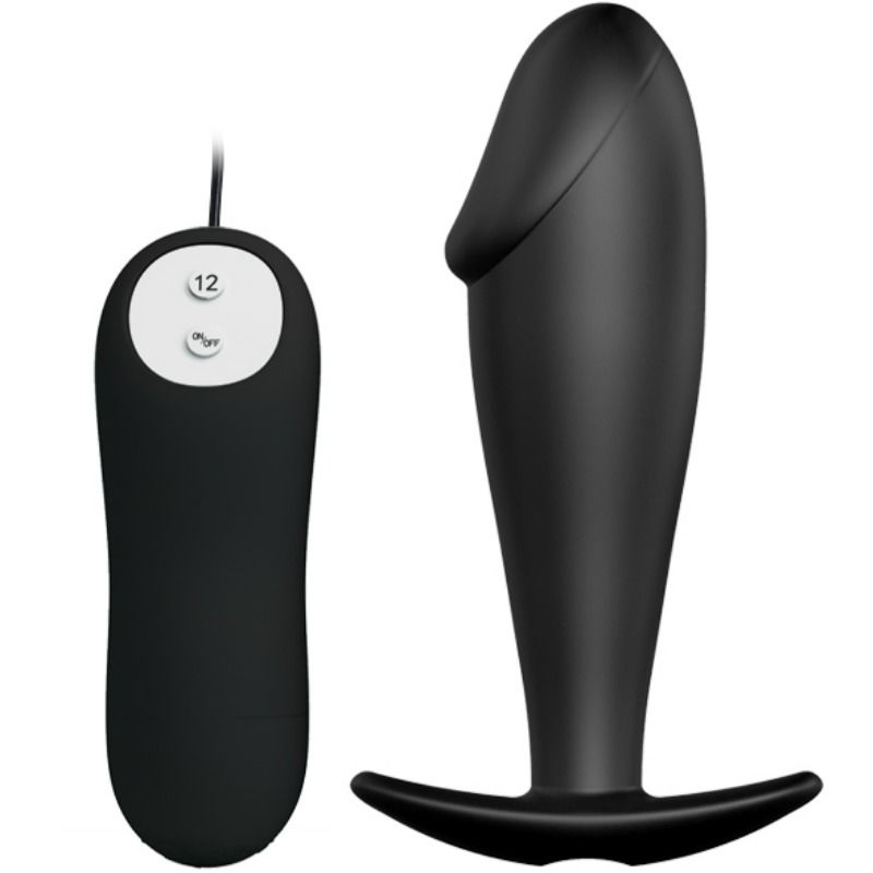 PRETTY LOVE - SILICONEN ANAAL PLUG PENISVORM MET 12 VIBRATIESTANDEN ZWART