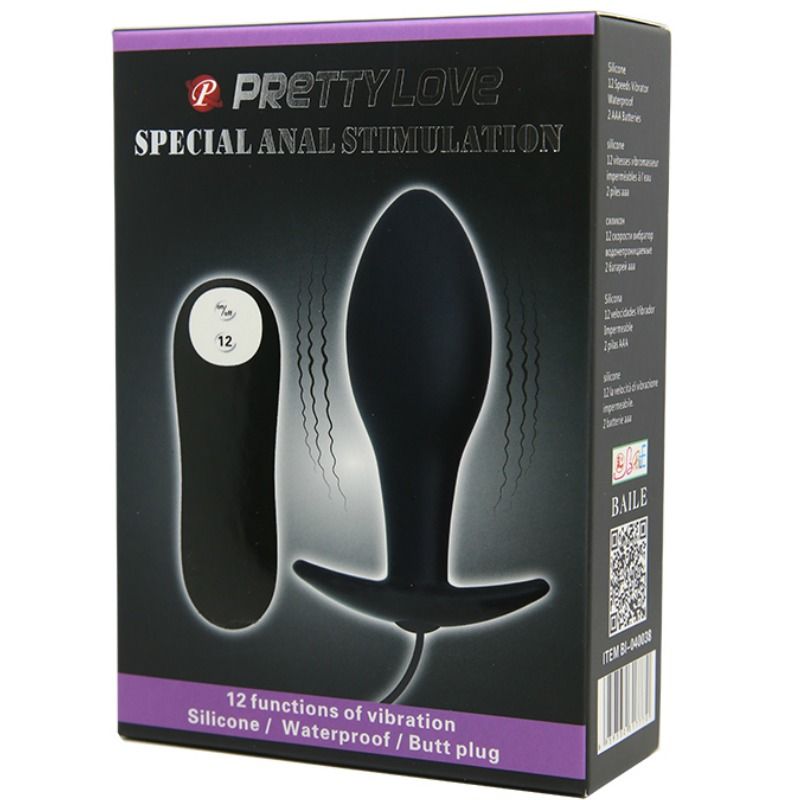 PRETTY LOVE - ANKERVORMIGE SILICONEN ANAAL PLUG 12 VIBRATIESTANDEN ZWART