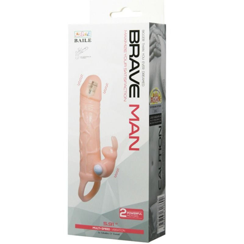 DANCE - BRAVE MAN PENIS SLEEVE MET KONIJN VIBRATOR 16,5 CM NATUURLIJK