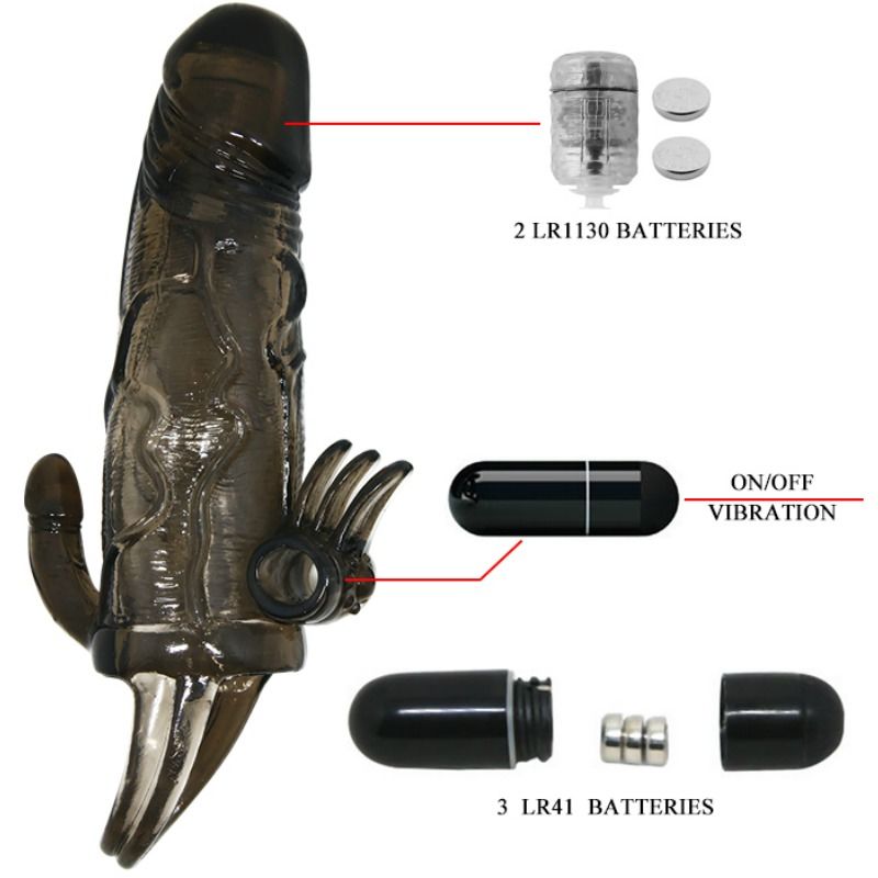 DANCE - BRAVE MAN ANAL EN CLITORIS VIBRERENDE PENIS SLEEVE 16.5 CM ZWART
