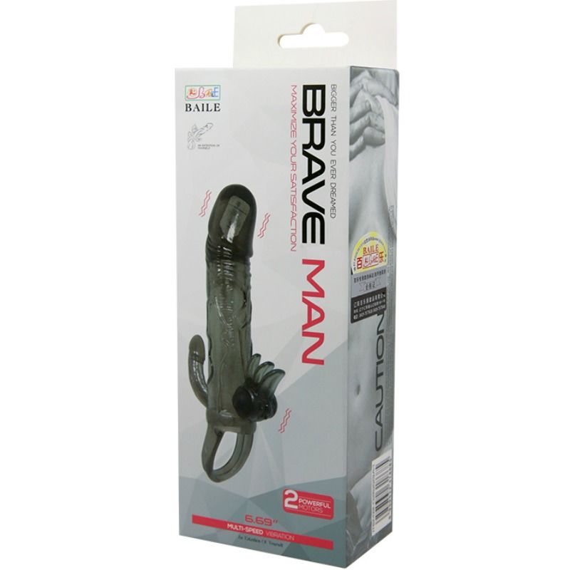 DANCE - BRAVE MAN ANAL EN CLITORIS VIBRERENDE PENIS SLEEVE 16.5 CM ZWART