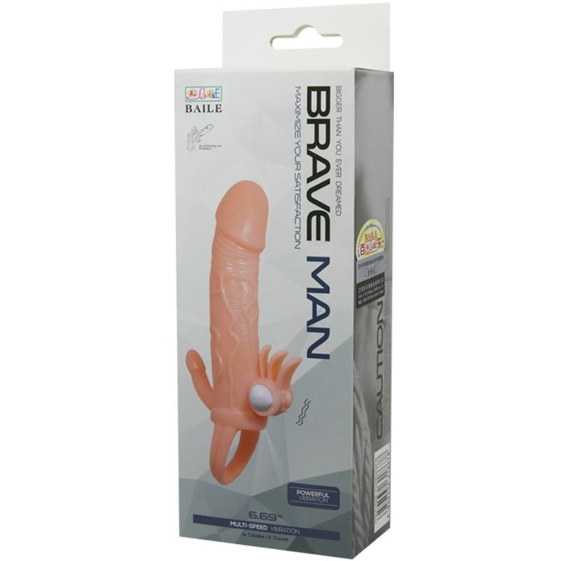DANCE - BRAVE MAN ANAAL EN CLITORIS VIBRERENDE PENIS SLEEVE 16,5 CM NATUURLIJK