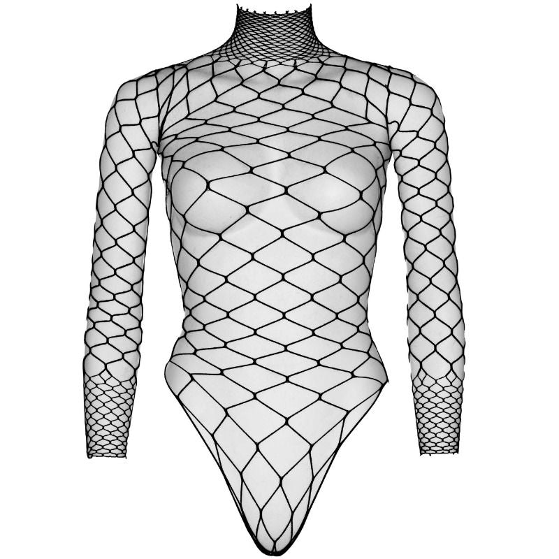 LEG AVENUE - TEDDY MESH BODY LANGE MOUW ZWART S/M