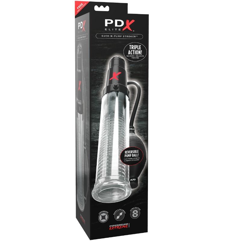 PDX ELITE - STIMULERENDE GOLFPOMP MASTURBATOR MET VIBRATIE ZUIG- EN POMPSTROOK