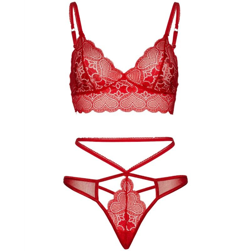 LEG AVENUE - 2-delige set met dubbele band string S/M rood