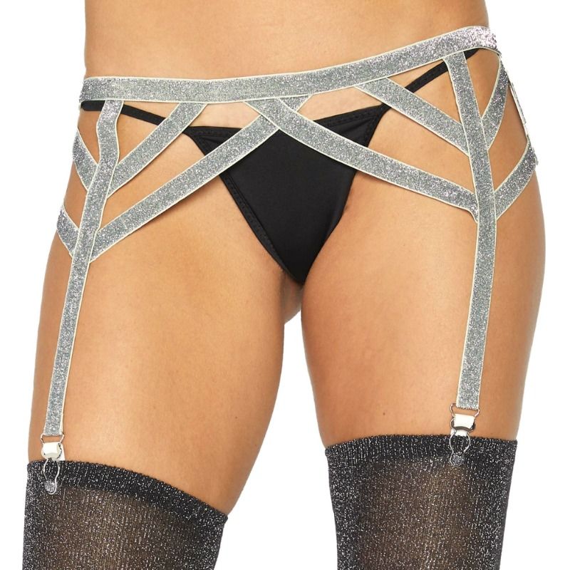 LEG AVENUE - ZILVEREN LUREX JARRETELLEGORDEL ONE SIZE