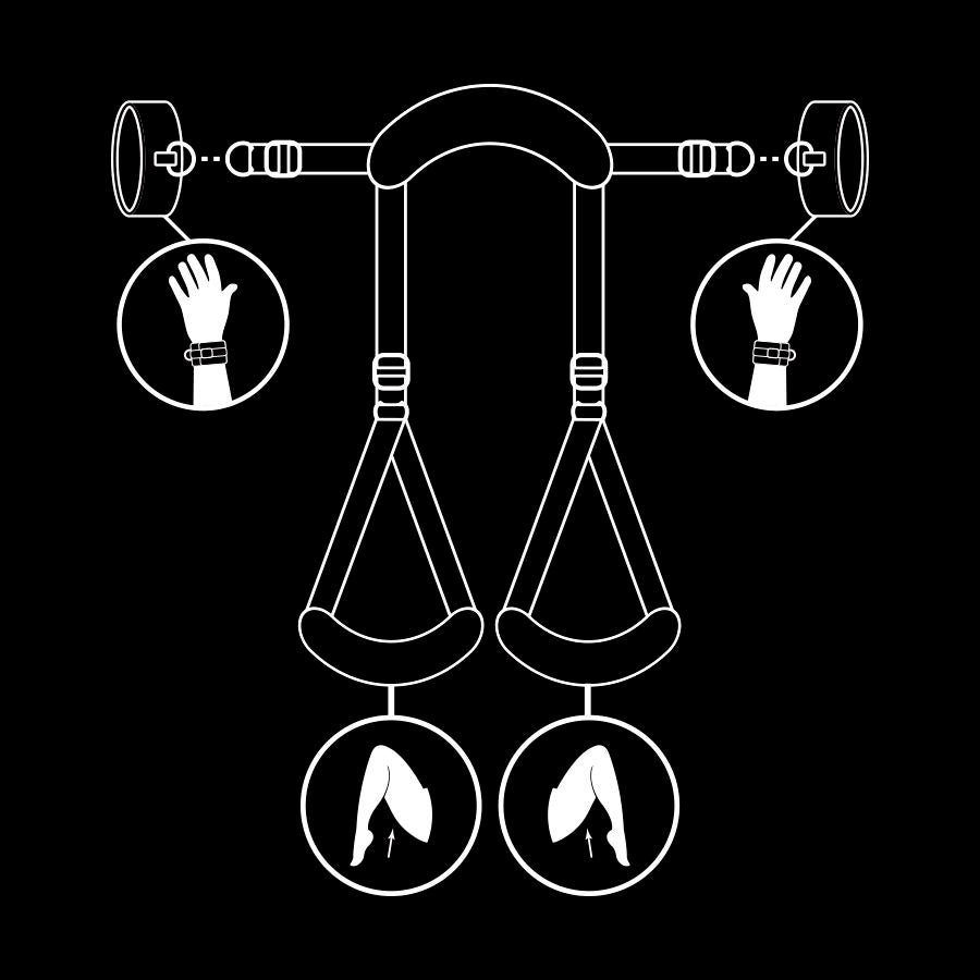 FETISH SUBMISSIVE – open benen positie met handboeien en neopreen voering