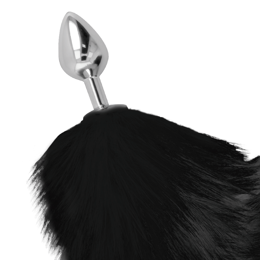 DARKNESS - ZILVEREN ANAAL PLUG 8 CM MET ZWARTE STAART