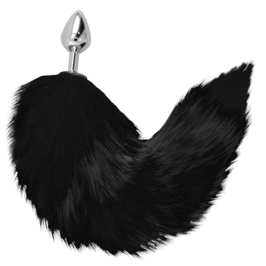 DARKNESS - ZILVEREN ANAAL PLUG 8 CM MET ZWARTE STAART