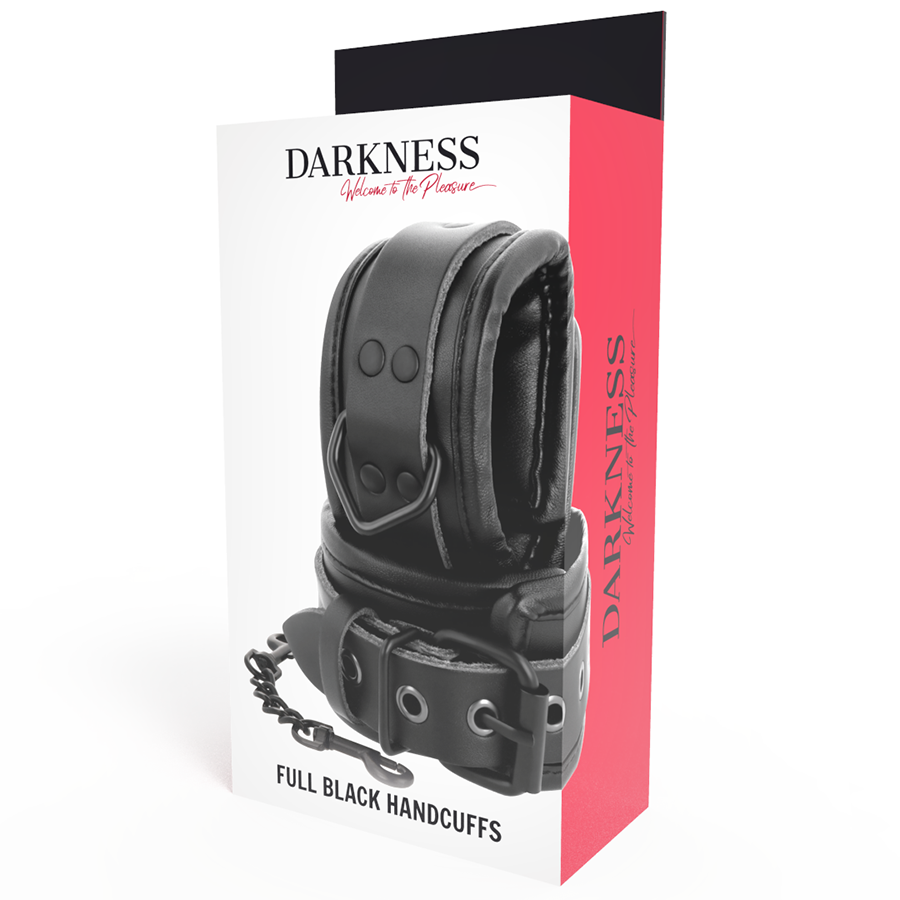 DARKNESS - VERSTELBARE LEDEREN HANDBOEIEN ZWART