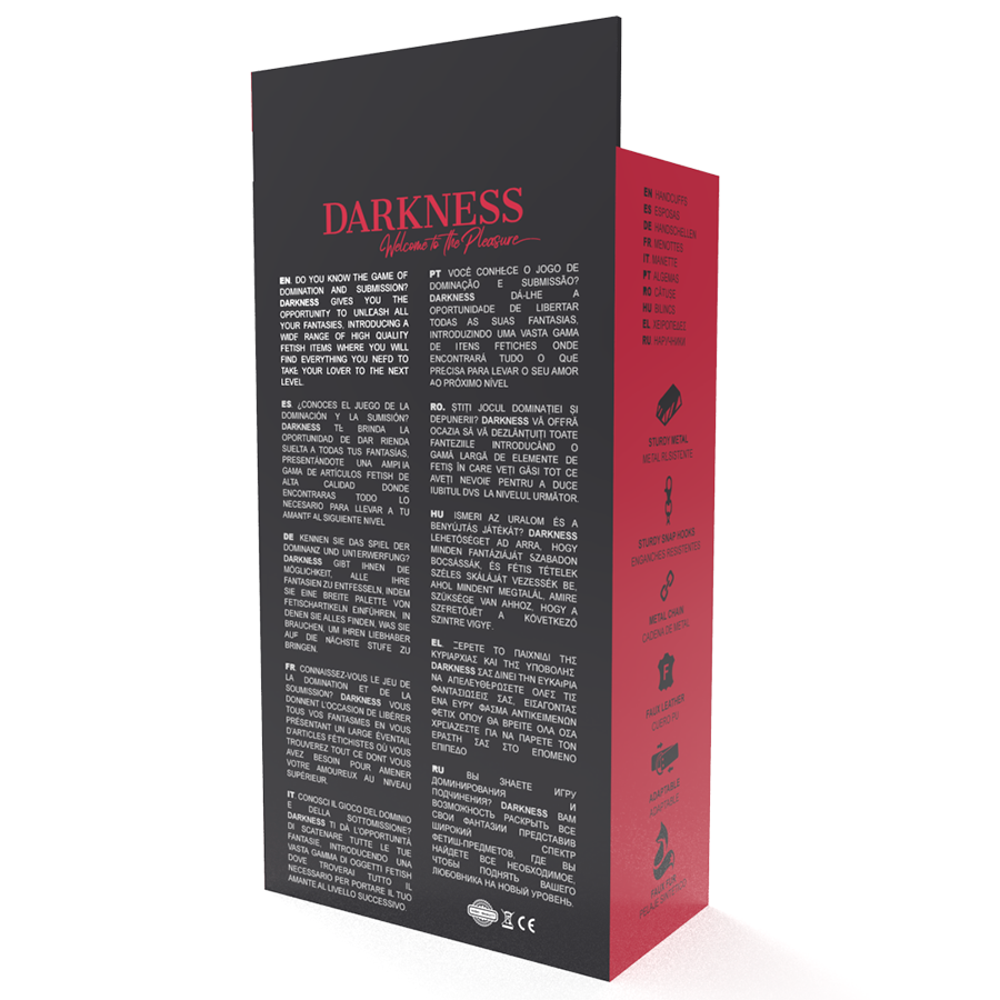 DARKNESS - VERSTELBARE LEDEREN HANDBOEIEN MET VOERING, ZWART