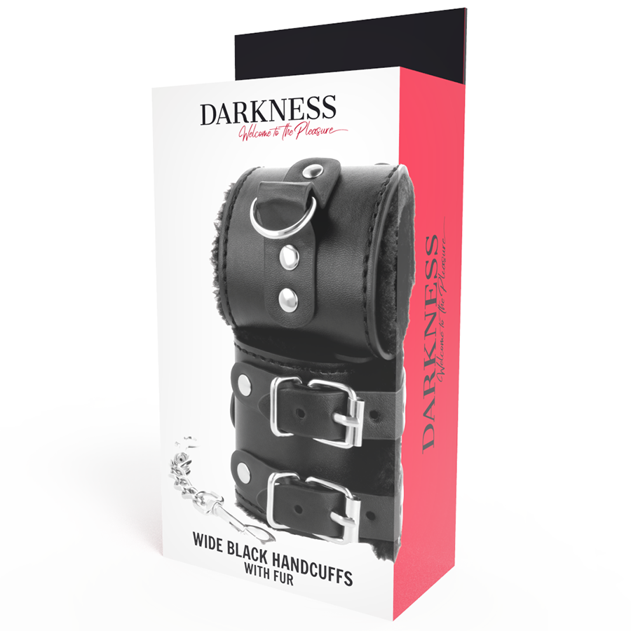 DARKNESS - VERSTELBARE LEDEREN HANDBOEIEN MET VOERING, ZWART