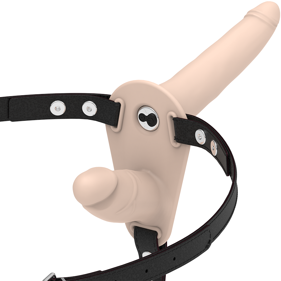 FETISH ONDERDANIGE HARNAS - DUBBELE PENETRATIE VIBRATOR VLEES UP